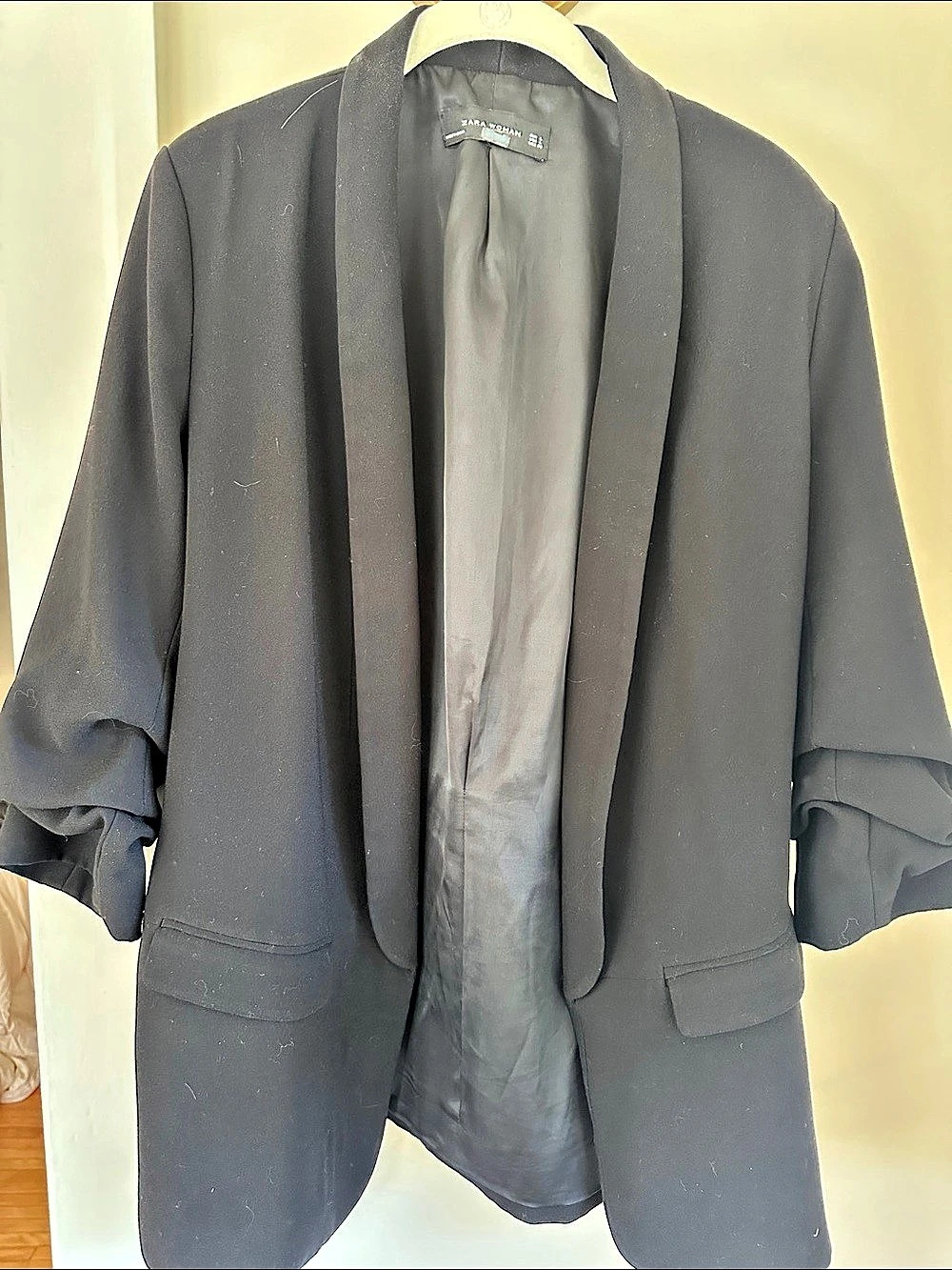 Zara Woman Draped Boyfriend Sleeve Blazer in Black Size Large